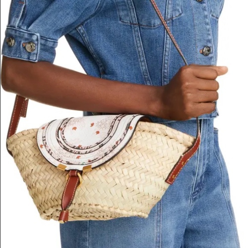 Chloe Mixed Media Basket Bag with long crossbody strap